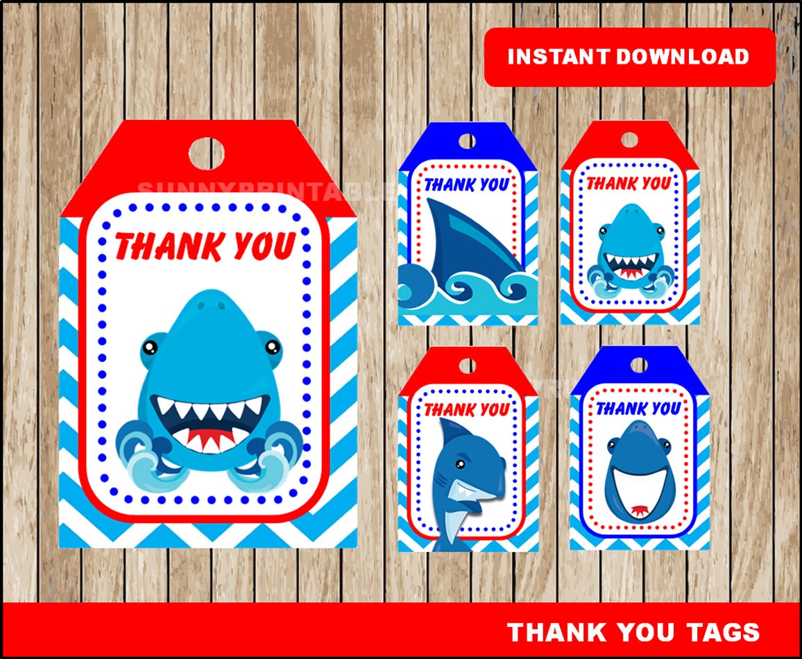 Shark tags printable Shark Thank you Tags Shark party tags