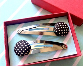 Rockabilly Black Polka Dot Hair Clips Hair Slides Retro 1950s Kitsch