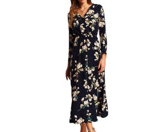 White Rose Long Sleeve Maxi Dress