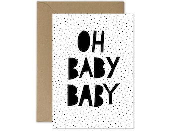 SALE!!! 50%OFF! New baby card, monochrome greeting card for newborn, watercolour, typography, blank card