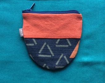 Blue and rust coin purse, small zippered bag