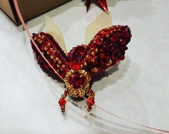 Delicate Elegant Red Bug Brooche, Insect, Beetle, Swarowski