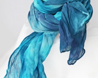 Blue scarves, womens scarves blue, blue silk scarf, blue scarf boho, blue chiffon scarf, crinkle scarf, trending now, large silk scarf, blue
