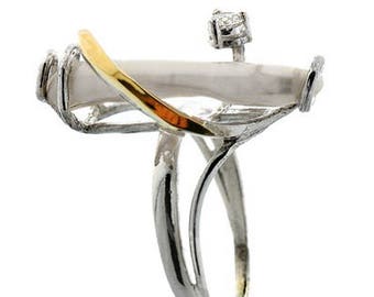 Silver and Gold ring, Pearl + Clear CZ Ring, Womens silver ring, Unique silver ring, handmade