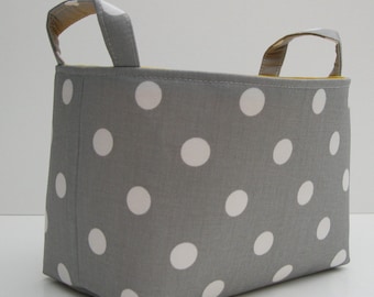 Fabric Basket Organizer Storage Container Bin - Gray with White Polka Dots