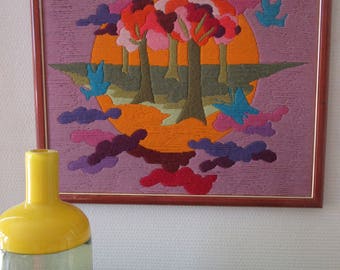 WOOL CANVAS TREES,vintage seventies, frame