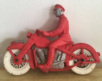 Vintage Auburn Rubber Police Motorcycle Toy