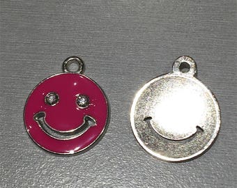 Smiley + 2 RHINESTONE pink enamel