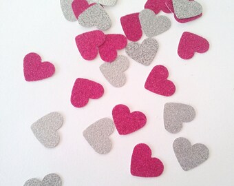 SPARKLEHEARTS- Confetti / Table Scatters - Pink and Silver Glitter Party Decoration