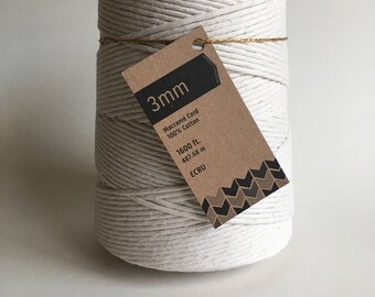 3mm Single Strand Macrame Cord / Bulk 100% Cotton Fiber Art Rope