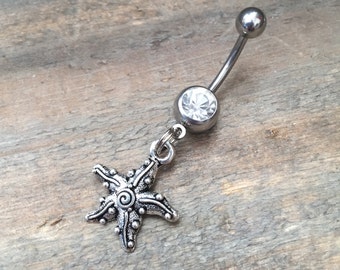 Starfish Belly Button Ring, Starfish Body Jewelry, Belly Ring, Nautical Belly Button Ring
