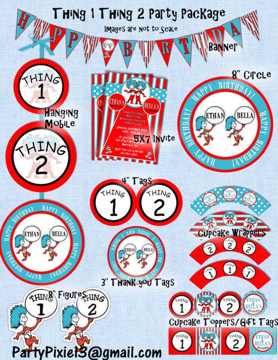 Dr Seuss Thing 1 Thing 2 Party Package & Invitation