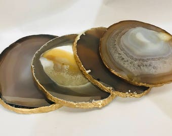 Agate Coaster’s - Natural Agate Stone, Gold leaf rim-Set of 4