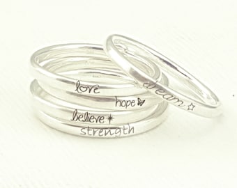 Inspirational Jewelry - Personalized Graduation Jewelry - Silver Stacking Rings - Personalized Ring