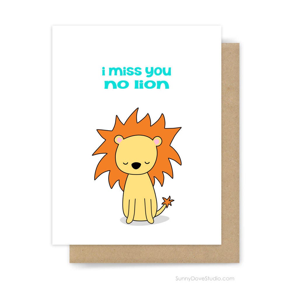 Funny Miss You Card Lion Pun Missing Thinking Of Goodbye