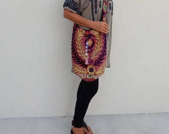 Shoulder Bag. Vintage Suzani Bag. Bohemian Hobo Bag. Travel Tote Bag.