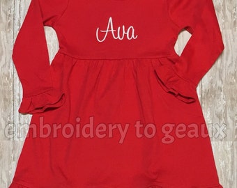 Monogrammed Girl's Ruffle Dress, Girls Christmas Dress, Girls Holiday Dress, Toddler Girls Holiday Dress