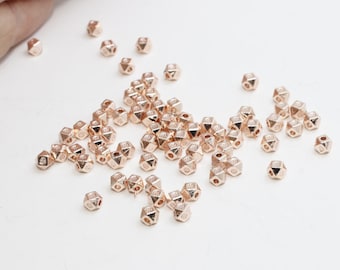 100 Pcs 4mm Rose Gold Faceted Beads, Rose Gold Diamond Beads, Oval , Rose Gold Spacer Beads, ROSE361