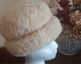 Vintage Cream Curly Lamb Hat By Emme Inc.