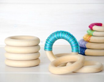 5 or 10 Wood Rings - Medium Wooden Rings - 2-1/2" Wood Rings (62MM) - Natural Wood - DIY Teethers - Toss Rings - DIY Wood Crafts - Wood Ring