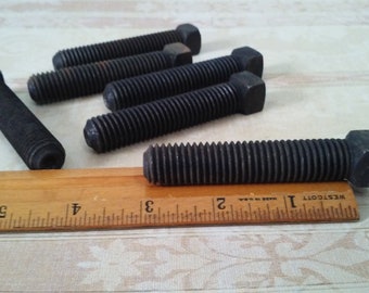 6 Vintage 3" Machine Bolts, Chunky Machine Screws, Steampunk, Industrial, Assemblage, Salvaged Hardware Supply, Rustic Bolts, Rusty Bolts