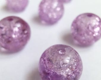 10 purple 10mm Crackle glass beads