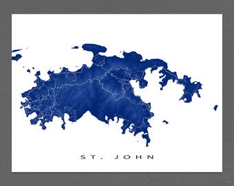 st john map print us virgin islands caribbean island art usvi