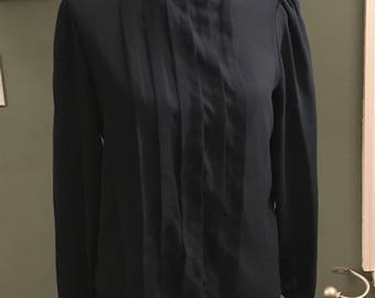 New Expressions Navy Vintage Blouse with Pleating Size 12