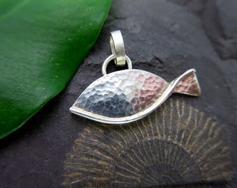 Fish pendant silver hammered fishing sterling silver pendant hammered