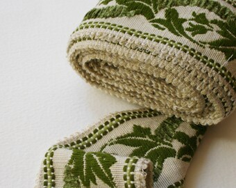 Vintage Trim Wide Green Leaf Design Chenille Detail