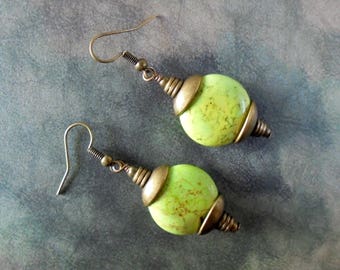 Mint Green and Brass Boho Earrings (4176)
