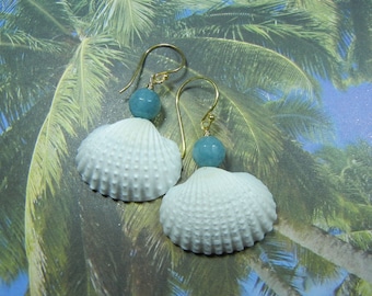 Seashell Earrings - Aquamarine Mermaid Seashell Earrings