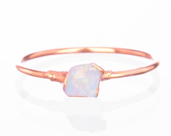 Mini Raw Opal Ring for Women, Rose Gold Ring, Dainty Ring, Gemstone Ring, Opal Engagement Ring, Raw Crystal Ring, October Birthstone Ring