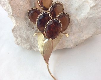Vintage Topaz and Gold Floral Bouquet Brooch with Decorative Prongs & Faceted Stones 3 3/8" Long 1.5" Wide Previously 18 Dollars ON SALE