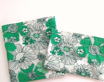 Green floral Reusable Snack bag Sandwich bag Zero waste lunch spring gift for her Earth day every day Retro Boho lunch bag Mother's day gift