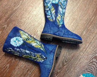 Wool boots Eco wool boots Felt boots Felted wool shoes Rubber soles Women boots Handmade shoes Feather