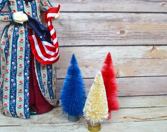 4th of July Fourth Bottle Brush Christmas Trees Red White Blue table decor 4" Set of 3 Patriotic
