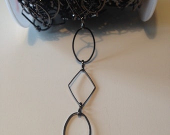 Decorative jewelry chain, diamonds and ovals, Gunmetal, by the foot