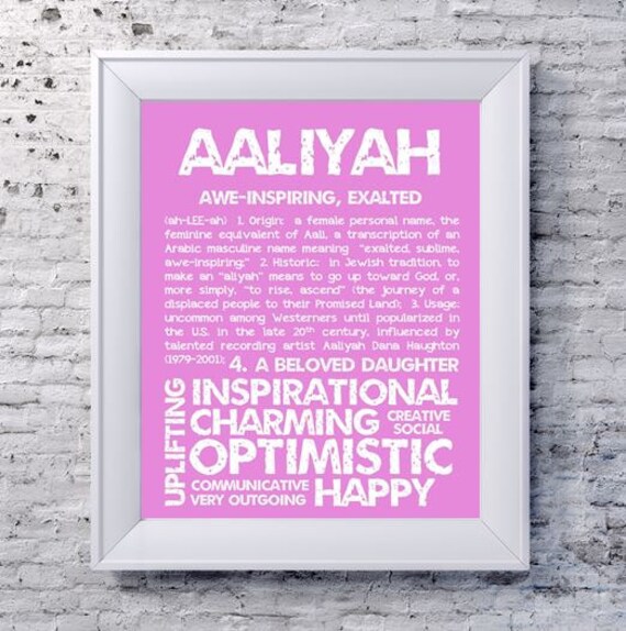 Items similar to AALIYAH Personalized Name Print / Typography Print