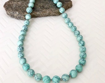 Turquoise Necklace Green Turquoise Bead Necklace Reconstituted Turquoise Stone Necklace Beaded Stone Necklace Womens Jewelry Gift For Wife