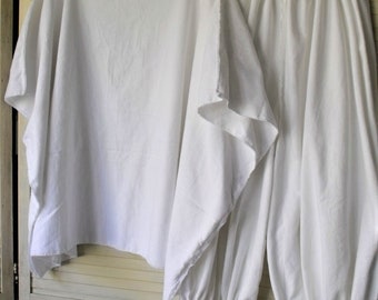 Bloomers and Top/ Two Piece Set/ Plus Size Casuals/ Romantic White Cotton/ Boho Chic/ Summer Funwear/ Sheerfab Handmade