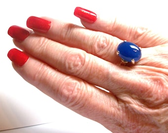 Agate ring, blue agate ring, agate cabochon ring, solitaire ring, anniversary, bold blue, s 6 1/2 "Misty Blue"