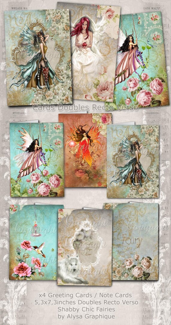 SHABBY CHIC FAIRIES fairy garden Digital Collage Sheet