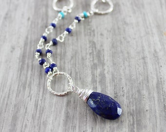 Lapis Lazuli Necklace, As Seen on The Vampire Diaries, The Vampire Diaries Necklace, As Seen on TV, Turquoise Silver Necklace, Wire Wrap