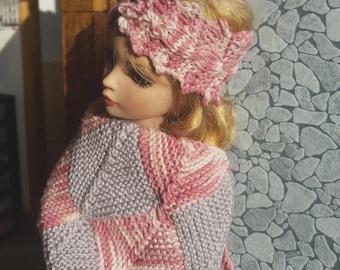 Ellowyne Wilde or 40 cm BJD: cotton pink and gray/spring poncho