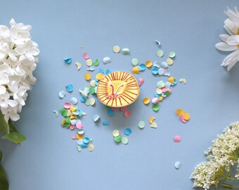 Lion Head Illustration Brooch made of Shrink Plastic