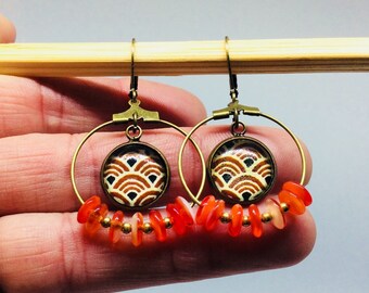 Japan orange hoop earrings