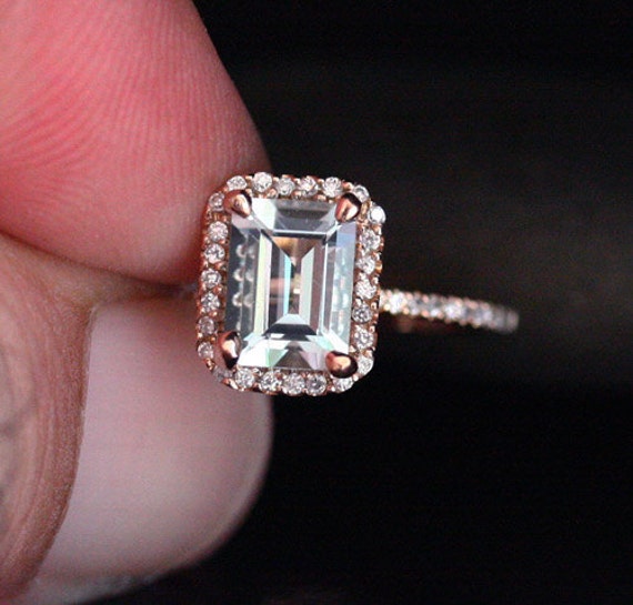 Rose Gold Aquamarine Engagement Ring Diamond Ring 14k Gold