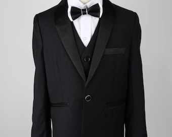 Satin Lapel Black Formal Tuxedo Boys Suit - Pageboy - Wedding