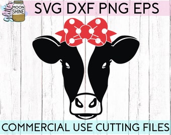 Cow Face Dot Bow svg dxf eps png Files for Cutting Machines Cameo Cricut, Farmhouse, Girly, Funny, Cute, Southern, Baby, Bandana, Country